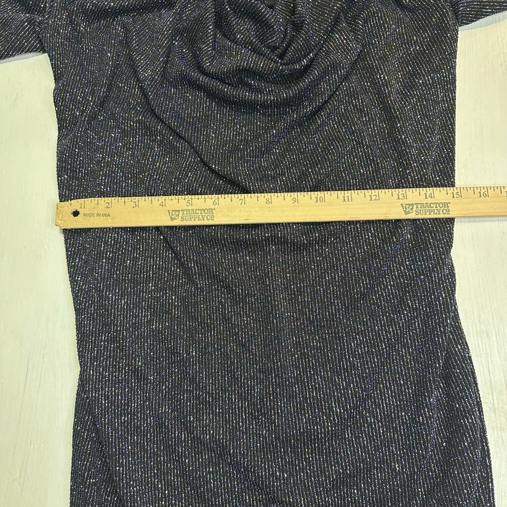 Y2K Navy Metallic Bodycon Dress Cowl Neck Night Out Glam Size S Made In USA - Picture 4 of 10